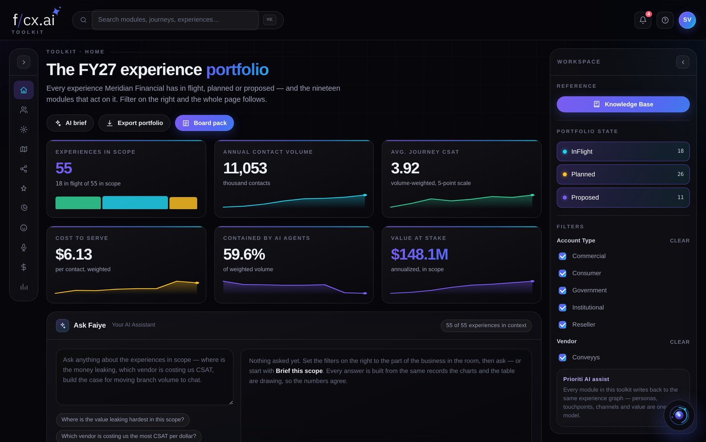 Screenshot of the Experiences Dashboard - Summary module